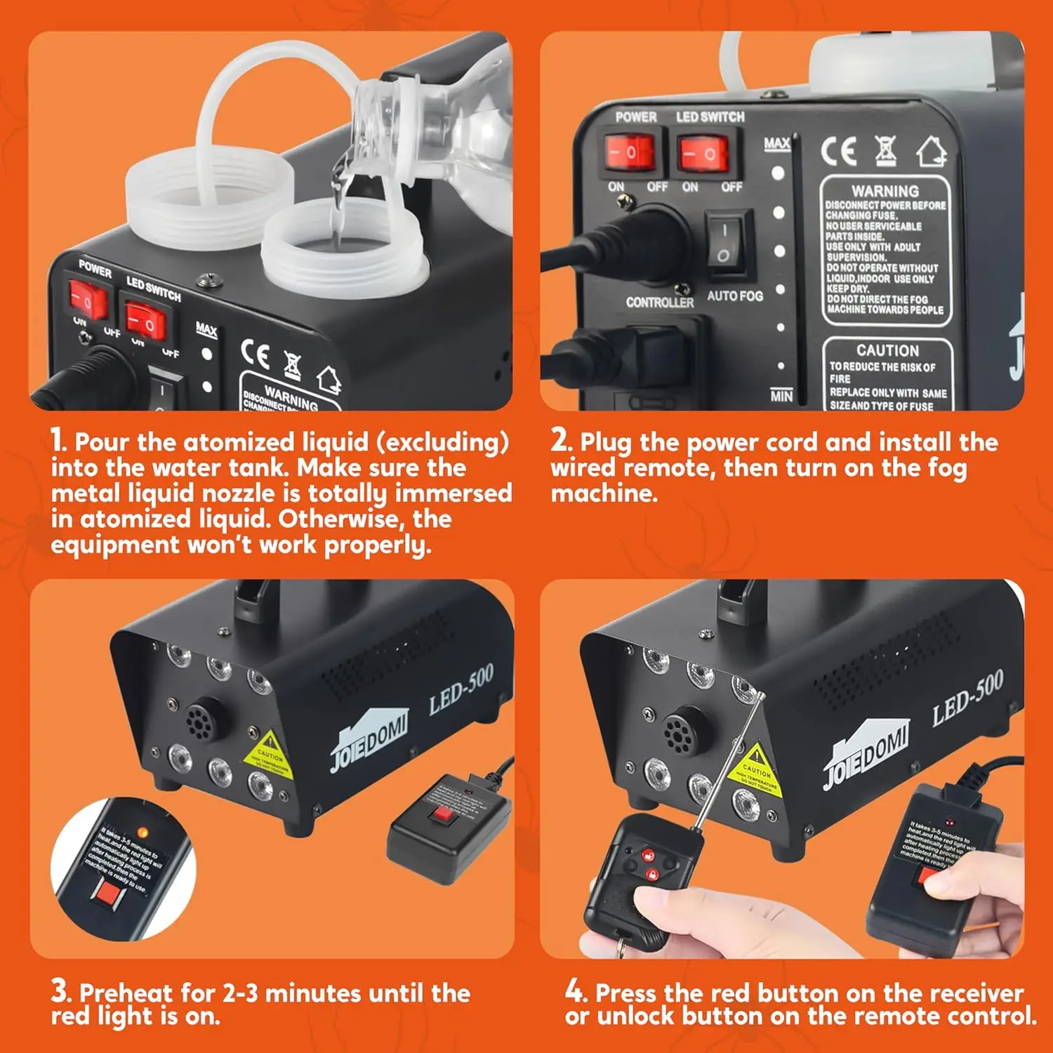 ماكينة ضباب الهالوين JOYFY مع ماكينة دخان بقدرة 13 لونًا بقدرة 500 وات مع 4 أوضاع إضاءة وجهاز تحكم عن بعد لاسلكي لتزيين الحفلات #4