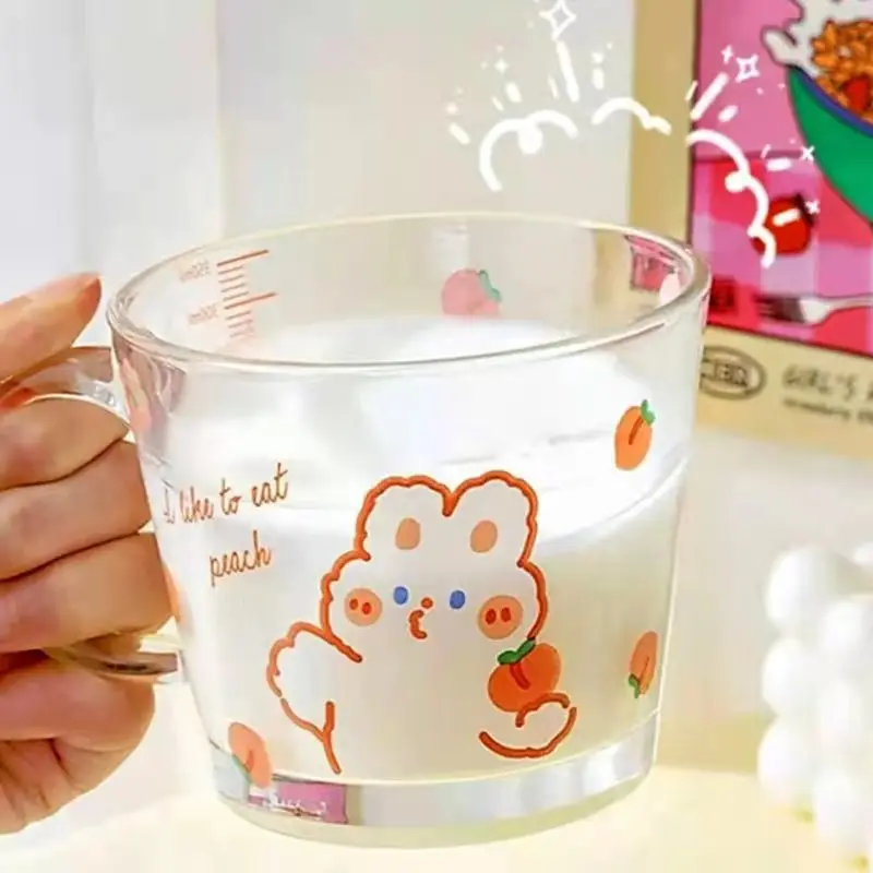 Kawaii Chibi Maruko-Chan Glass Cup with Handle Cartoon Transparent Water Cup Juice Tea Coffee Milk Cup Glass Mugs Drinkware Gift