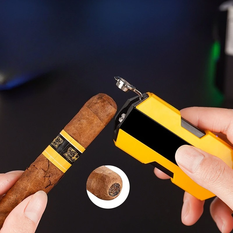 ولاعة غاز البوتان مزدوجة مستقيمة قاطعة السيجار النفاثة مع فتاحة ثقب نفخ مستقيم نفاثة عالية القوة النارية ولاعات السجائر