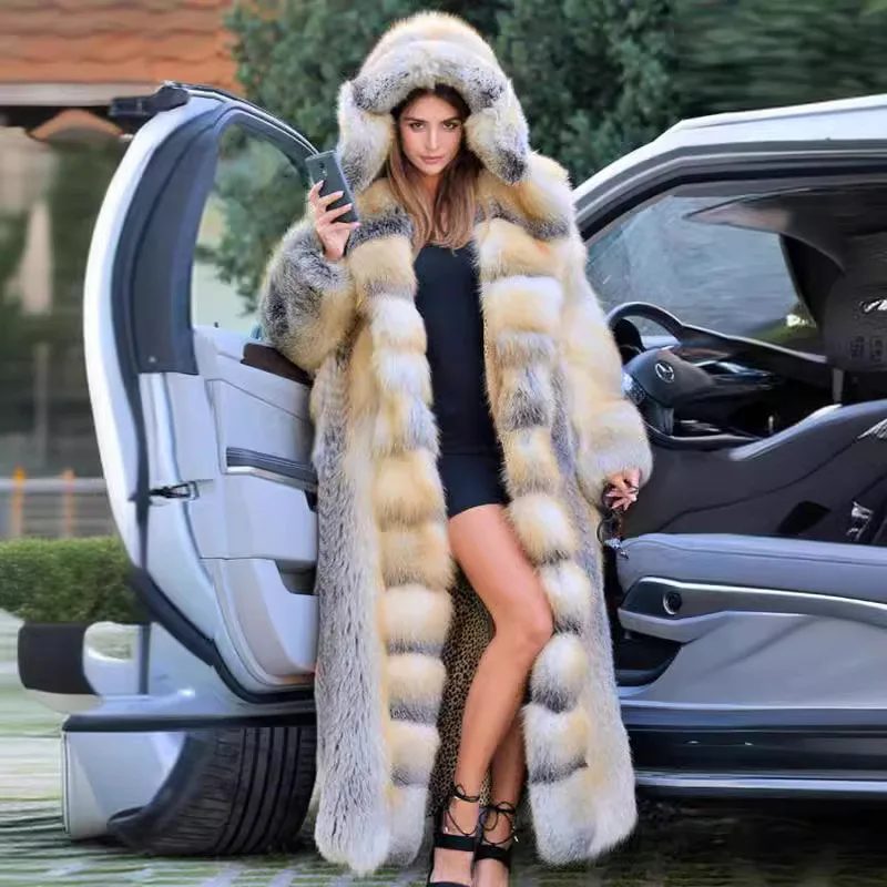 Women's New Long Jacket Jacket Hooded Spliced Faux Fur Warm Comfortable Luxurious Skinny Coat Women  Jacket Winter Clothes Women