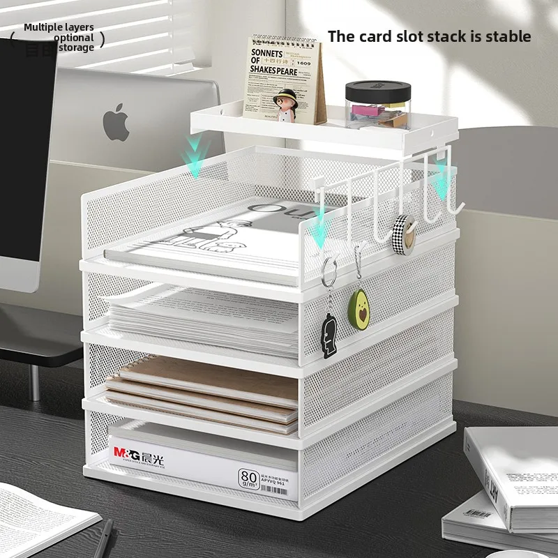 4-Tier Stackable Paper Tray, Metal Mesh Desktop Organizer, Paper Sorter, Letter Trays,File Document Storage Rack for for Office