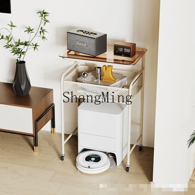 

FG mobile sweeping robot shelf floor-to-ceiling living room glass Internet celebrity simple wrought iron storage shelf