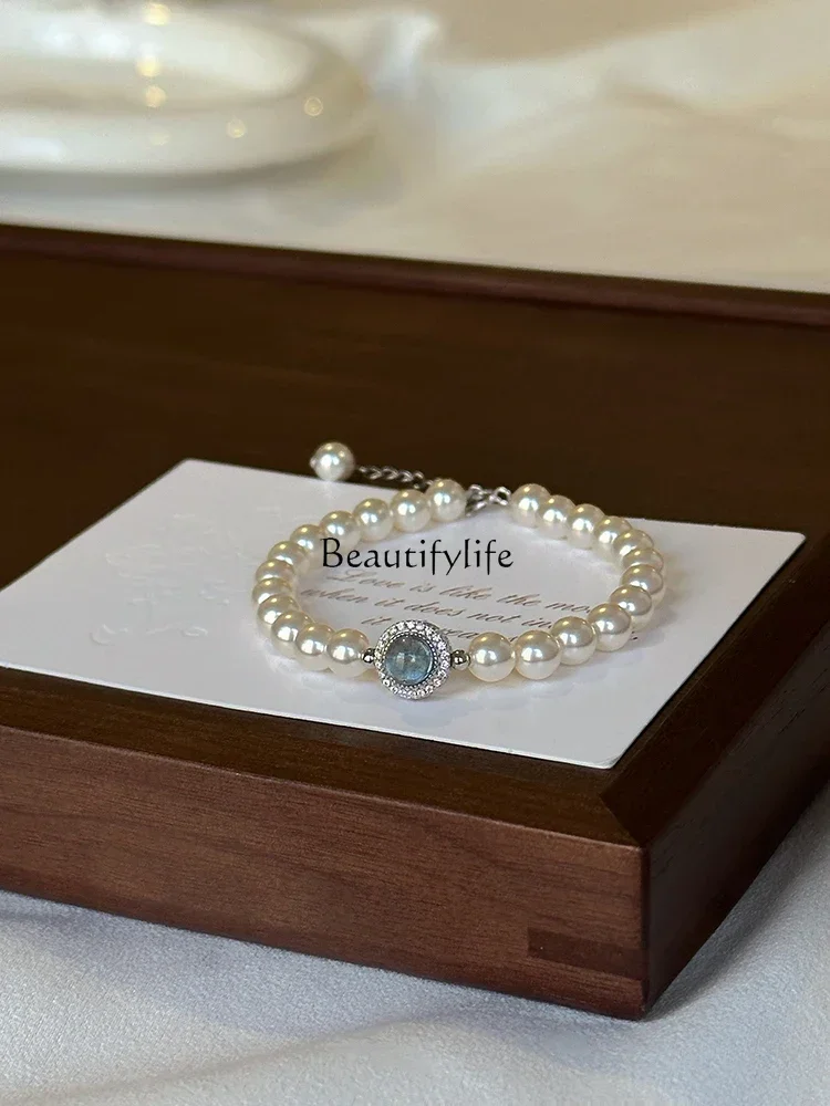 

Light Luxury Temperament Unique Aquamarine Pearl Bracelet Premium Bracelet