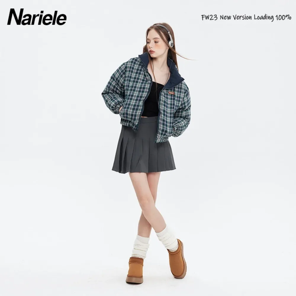Winter Women's Casual Checkered Loose Hooded Cotton Jacket American-style Reversible Cotton Coat Thickened Stand-up Collar