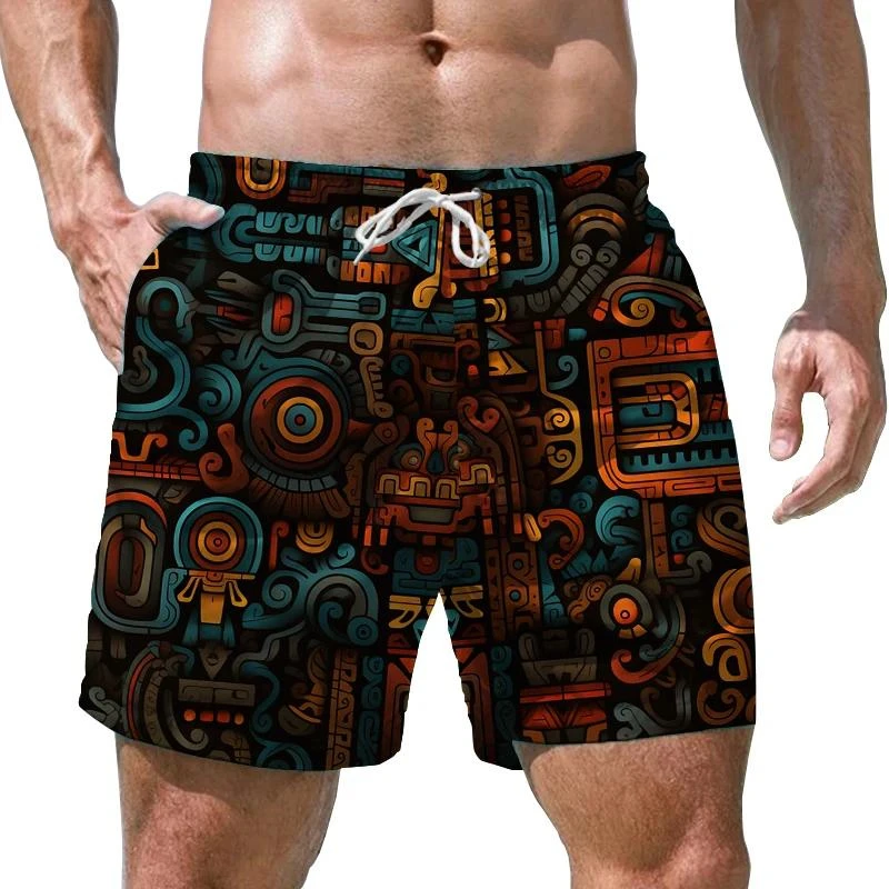 

Retro Tiki Graphic Hawaiian Short Pants For Men Summer Fashion Vacation 3D Printed Beach Shorts Casual Holiday Loose Swim Trunks
