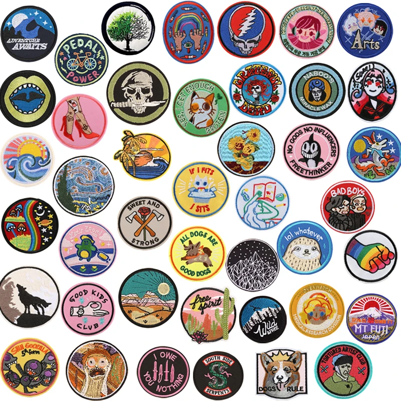 Embroidered Applique for Jacket Clothes, Round Fuji Landscape, Iron on Patches, DIY Badge, Tree Apparel Accessories