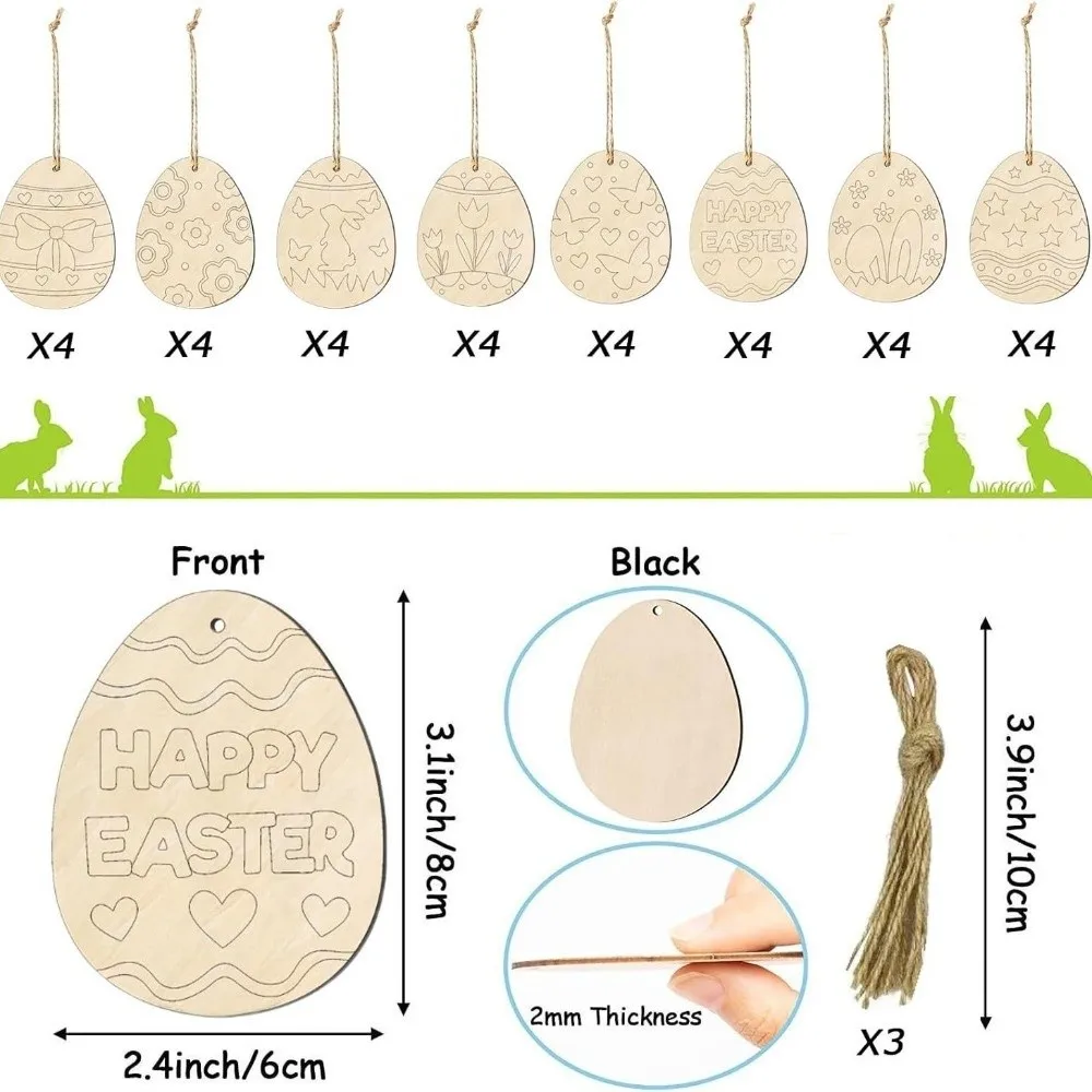 

16/24/32 шт. Набор для творчества: подвески ручной работы, пасхальные яйца для раскрашивания, деревянные кролики, праздничные украшения
