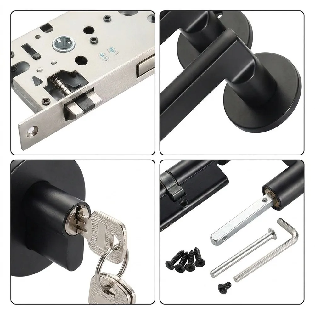 Interior Door Lever Lock Set Matte Black with Ultra-Quiet Operation High-Security Brass Cylinder and Zinc Alloy Levers
