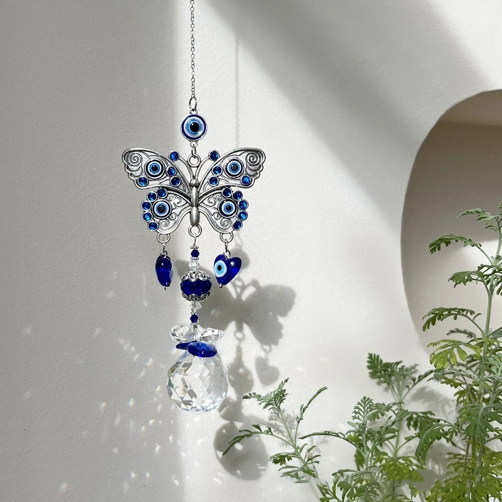 Rhinestone Devil Eye Suncatcher Rainbow Maker Crystal Balls Sun Catcher Pendant Ornaments Butterfly Sunlight Catcher