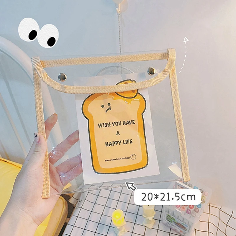 A34M-PVC Snap Button Bag Pencil Case Test Paper Stationery Storage Bag Large Capacity Waterproof Transparent Document Bag