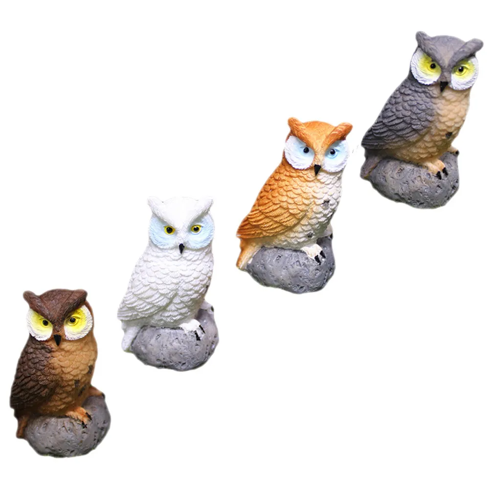

4pcs Resin Owl Realistic Desktop Sculpture Home Office Decor Garden Landscape Ornament Small Animal Statue Decorative Scene