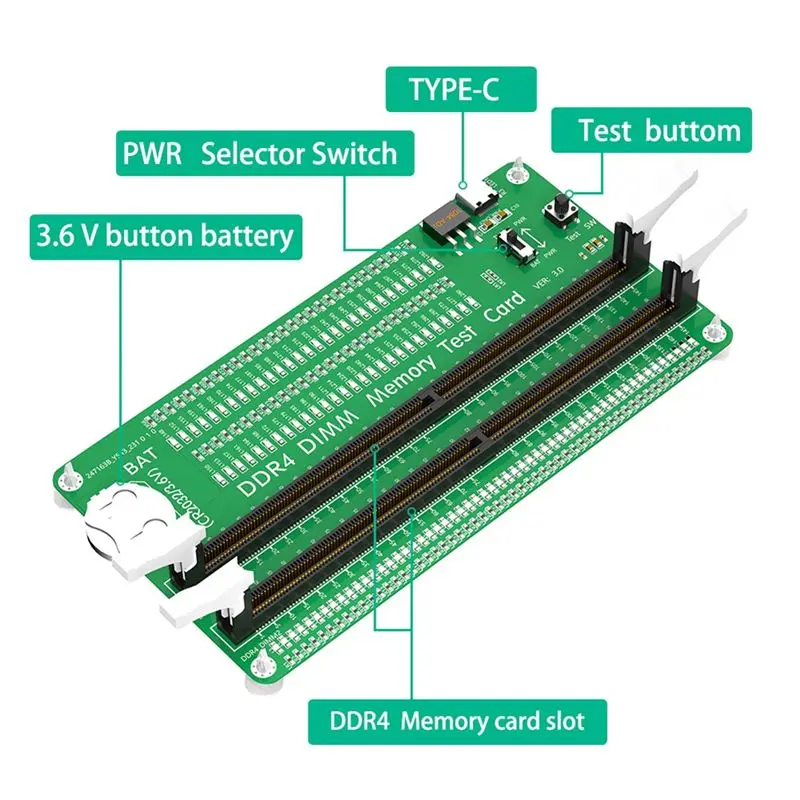 DDR4 Memory Test Card With Long Latch, With LED Indicators For Desktop Computer Parts Kit-AT36
