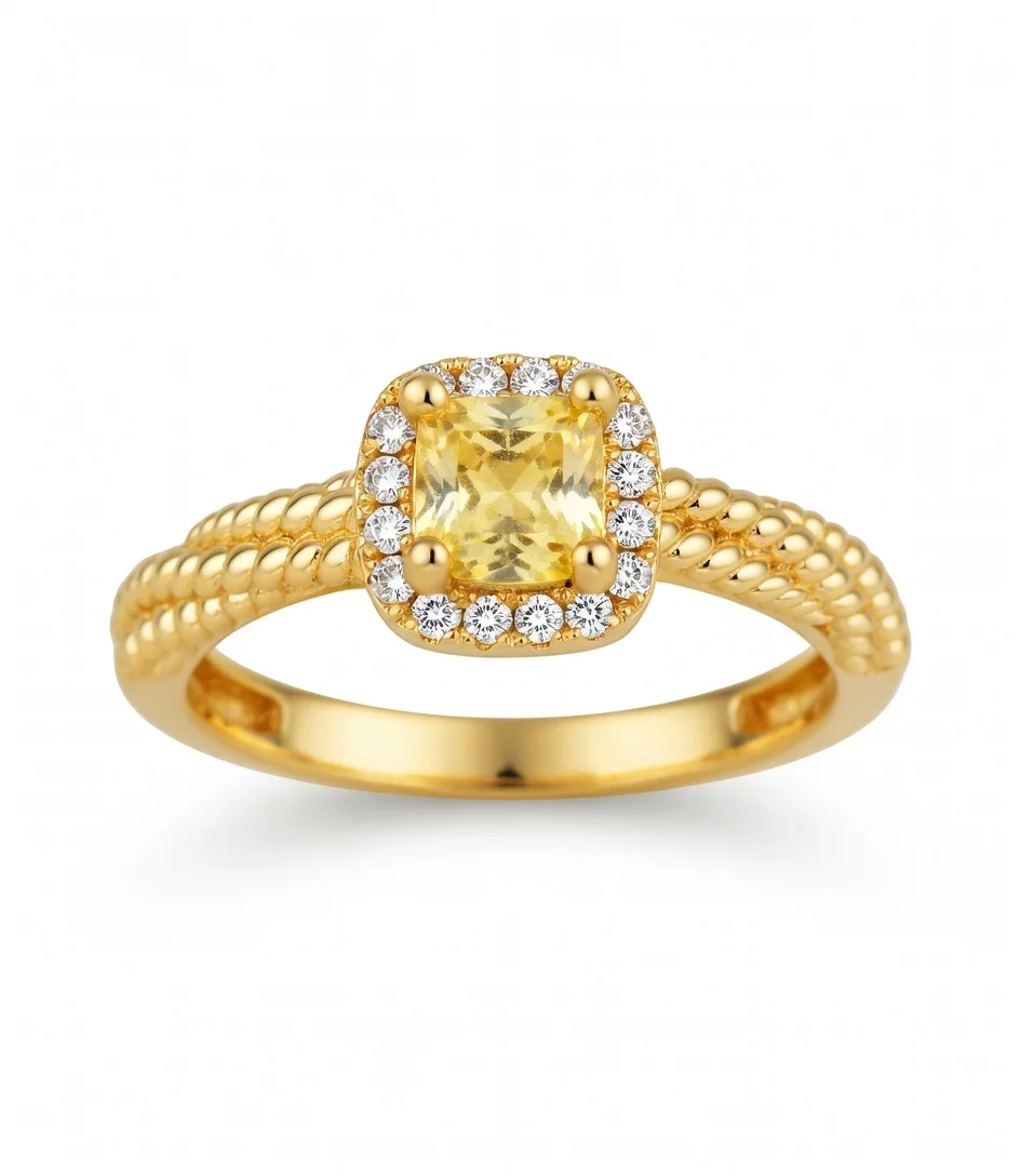 

24K Real Gold Square Sugar Citrine Ring 9999 Simple Fashion Ladies Open Ring Hand Ring Jewelry