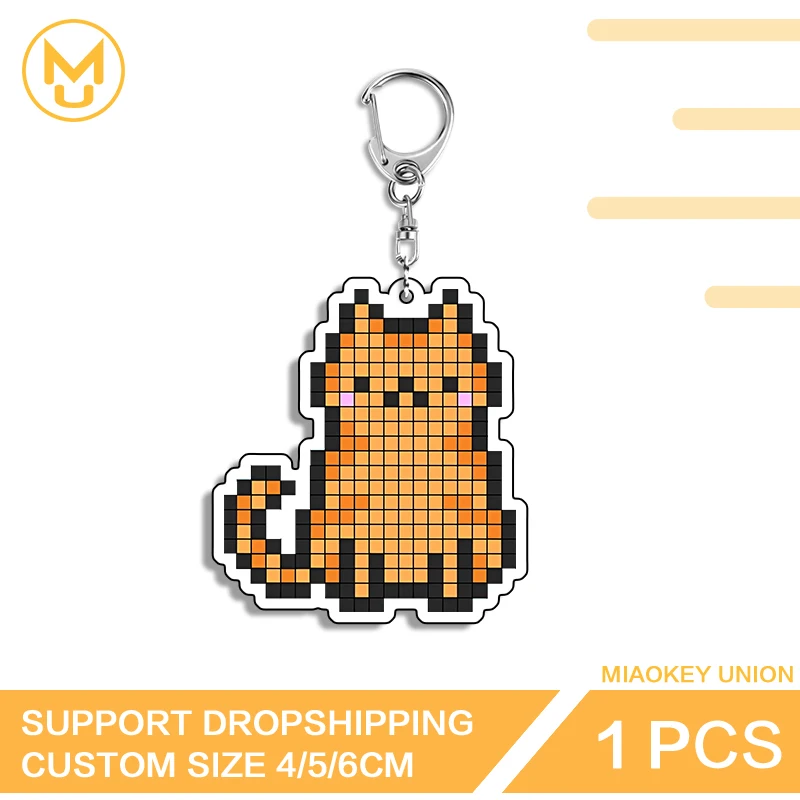 Pixel Cat Car Key Holder Pocket Pussy Costumes Car Backpacks Props Window Screen Strap Frame Edge Kawaii Keyring Back To School