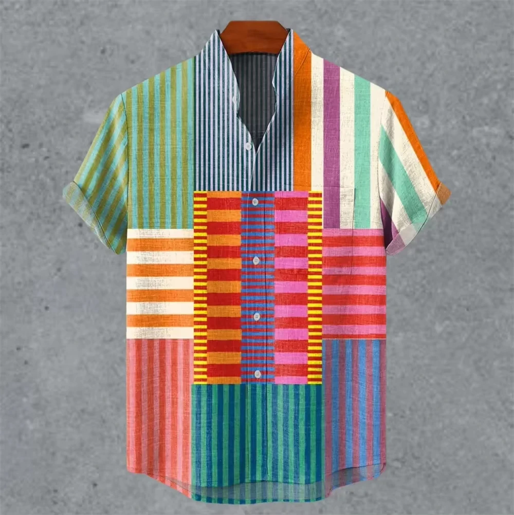 

Retro Heritage Tee 2024 Men's Mottled Art Print Standing Collar Short Sleeve Comfort Fit S-5XL​