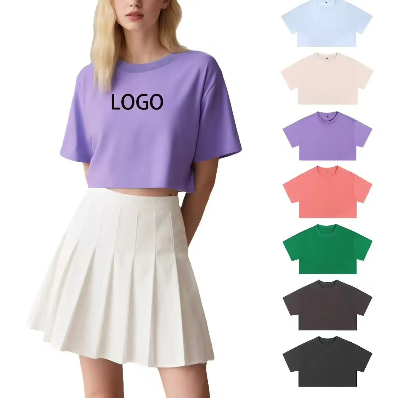 210 grams short-sleeved T-shirt, 100% pure cotton, chick-style printed, loose-fitting, revealing navel, sexy round-neck, women's
