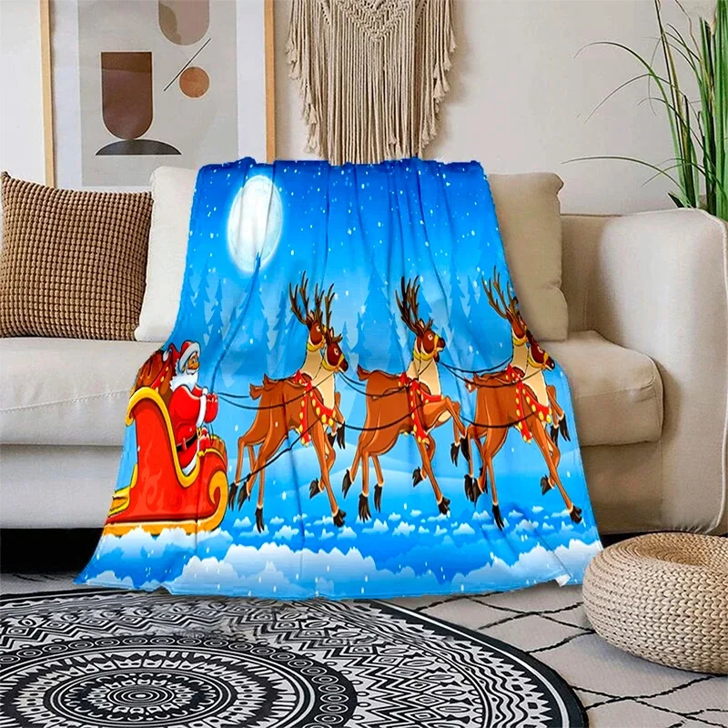 Merry Christmas Flannel Blanket Santa Claus Throw Blanket Christmas Gift Travel Camping Sofa Bed Living Room Home Decor