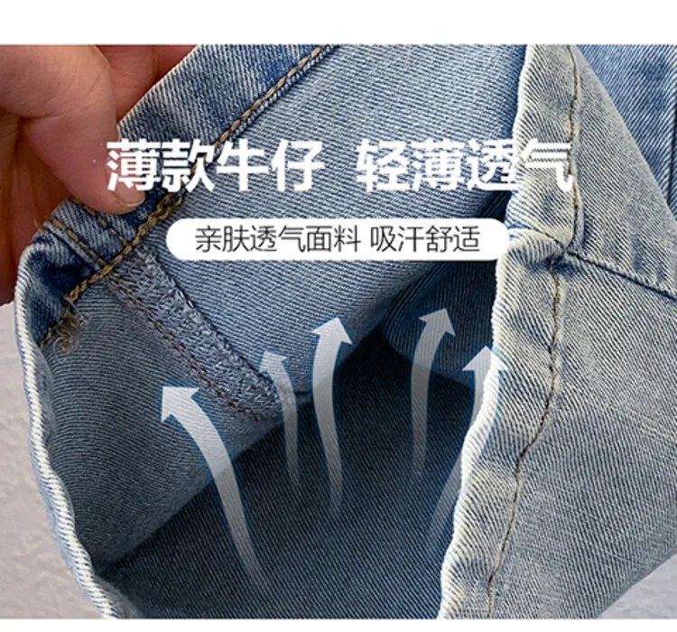 Neue Sommer-Jeans für Mädchen, leicht und atmungsaktiv, mit kleiner Herz-Stickerei, mückensichere Hose für Teenager-Mädchen im Alter von 4 bis 14 Jahren – Detail 5