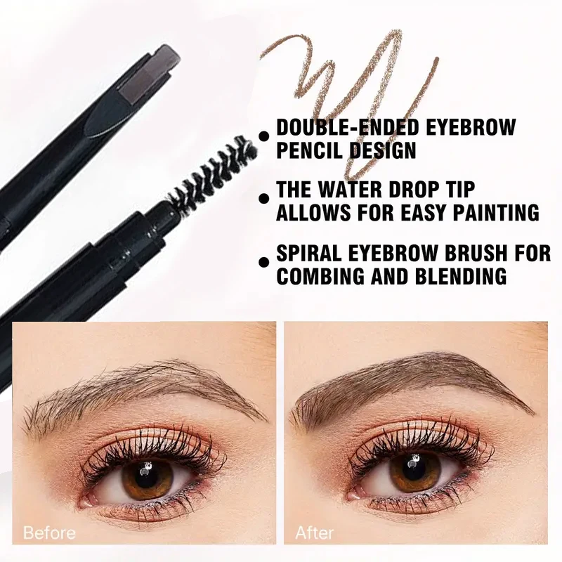 Ultra-fine double-ended eyebrow pencil, waterproof and sweat-proof, long-lasting, not easy to smudge, each eyebrow is distinct