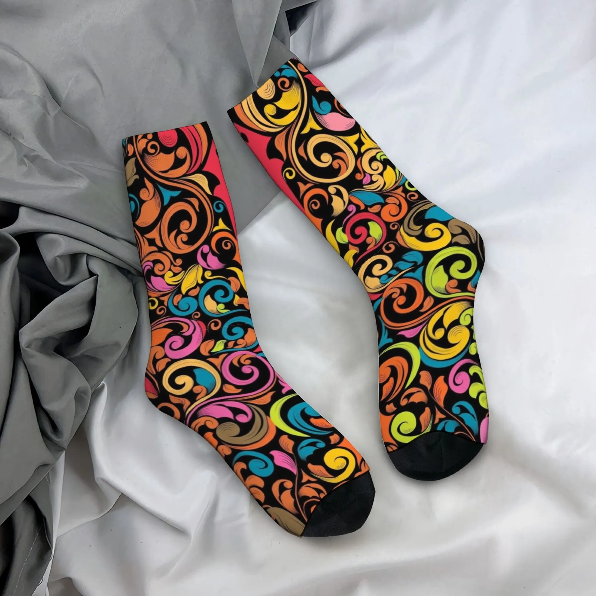 Abstract Floral Vintage Fashion Men's Socks Novelty Funny Happy Crew Socks Comfortable Breathable Outdoor Casual Sports Socks
