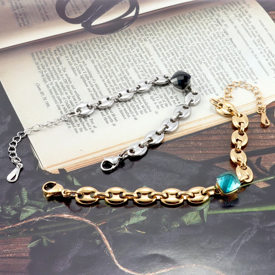 Classic Design Stainless Steel Multicolor Crystal Bracelet For Women Gold Charm Jewelry 18 K Bracelets & Bangles Pulsera Mujer