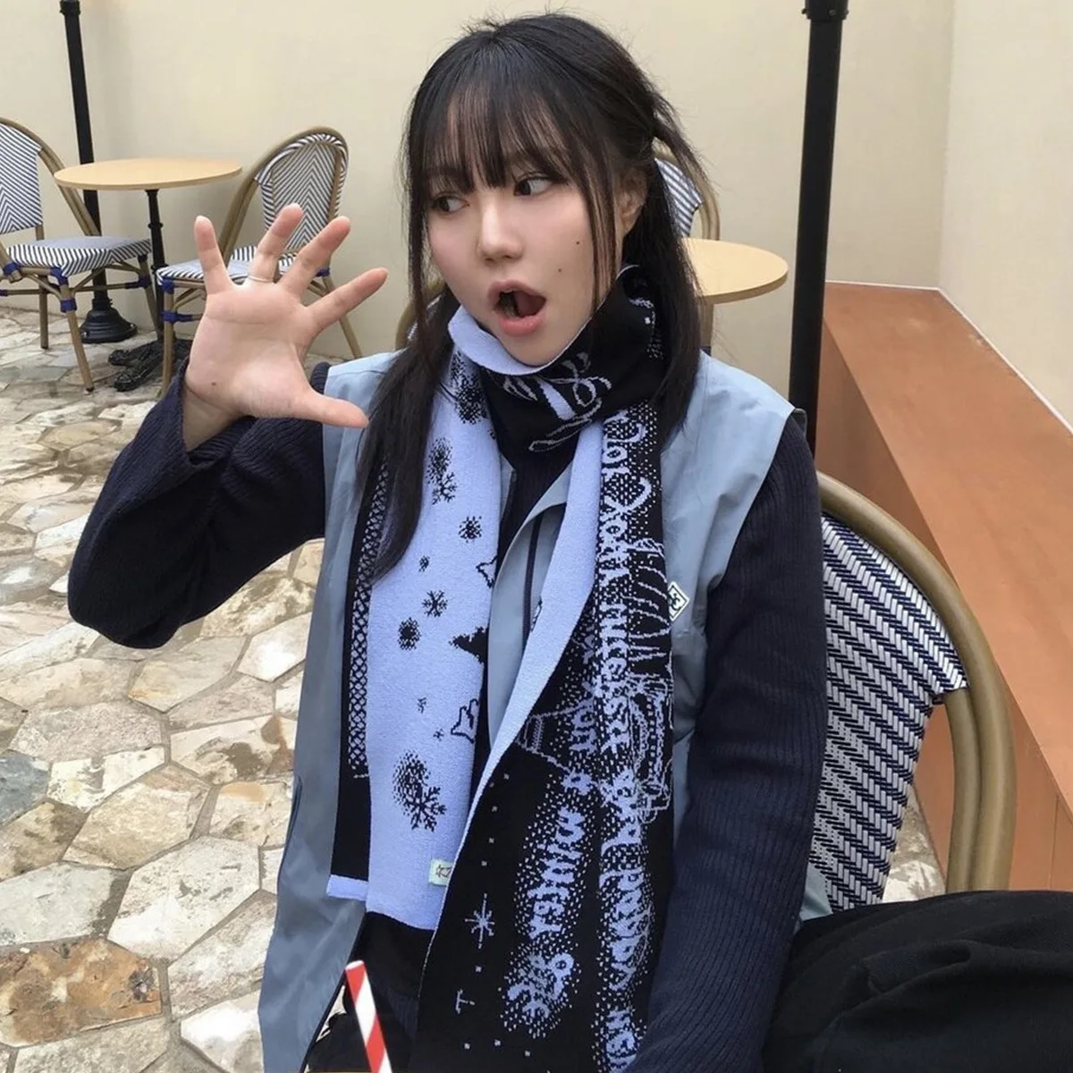 Y2K Punk Harajuku Style Retro Winter Scarf Sweet Cool Shibuya Spice Girls Fashion Accessories Warm Double-sided Printed Scarf