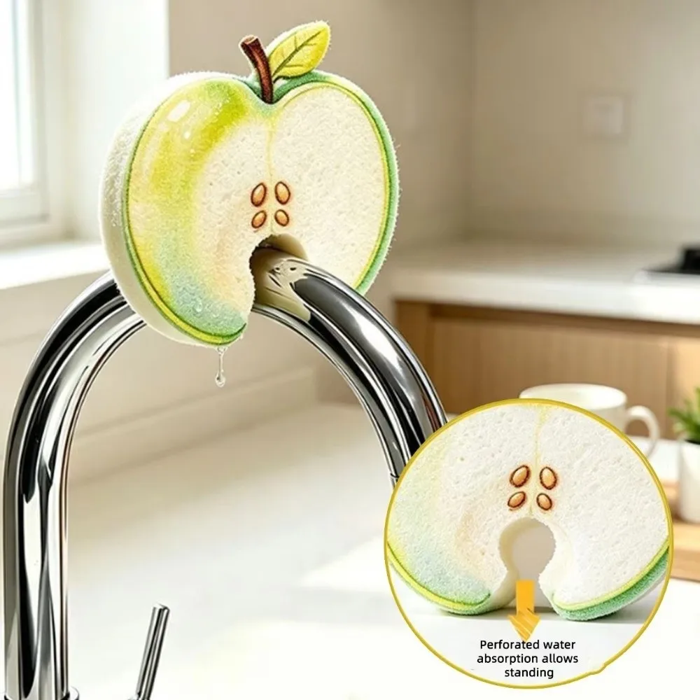 3Pcs Absorbent Kitchen Dishwashing Sponge Quick Dry Dual-Sided Fruit Shaped Cleaning Sponge Decontamination Thickened