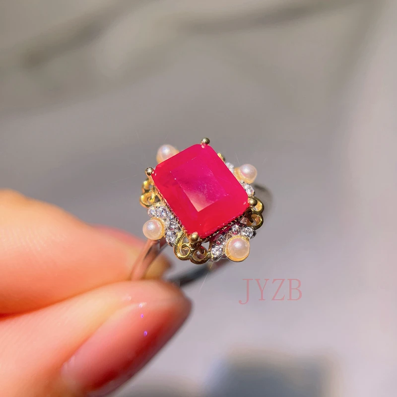 

925 silver 100% natural ruby ring, suitable for women's fashionable party jewelry engagement gift