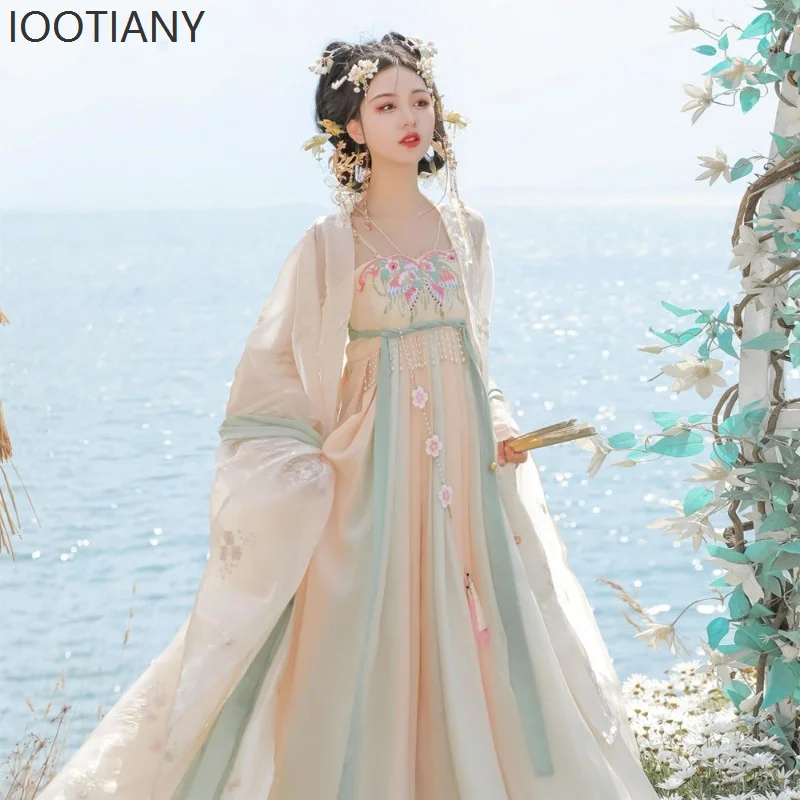 Traditional Women's Princess Embroidery Tang Dynasty Hanfu Dress Fairy Ancient Costume Chinese Style Retro Stage Dance Dress New