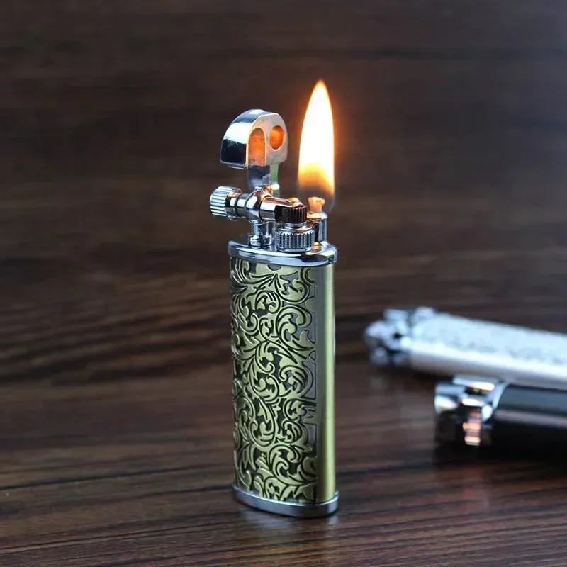 Creative Metal Fireless Cigar Tube Oil Lighter Kerosene Lighter Nostalgic Old-fashioned Grinding Wheel Ignition Men\'s Gift