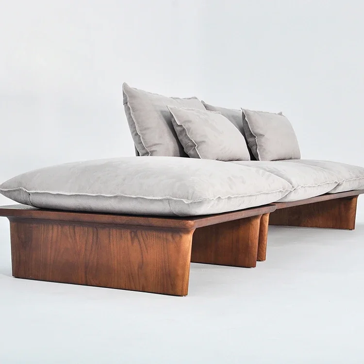 Solid Wood Sofa Bed Set Living Room Villa Furniture Modern Design Cover 3 Seats Wooden Sofa