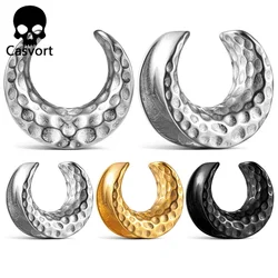 Casvort 2PCS New Star Moon Saddle Plugs Hangers Ear Gauges for Stretched Lobe Ear Tunnels Gauges Piercing Women Body Jewelry