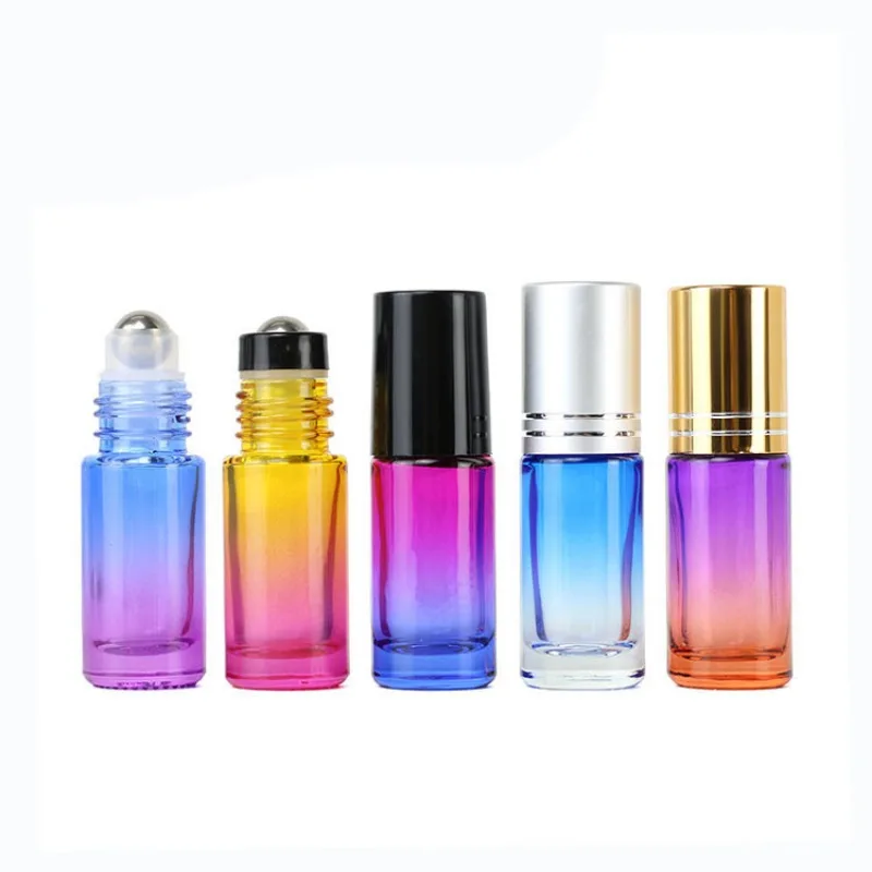 5pcs 5ml Essential Oil Roller Bottles Metal Roller Ball Gradient Roll on Bottles Empty Refillable Fragrance Perfume Bottle