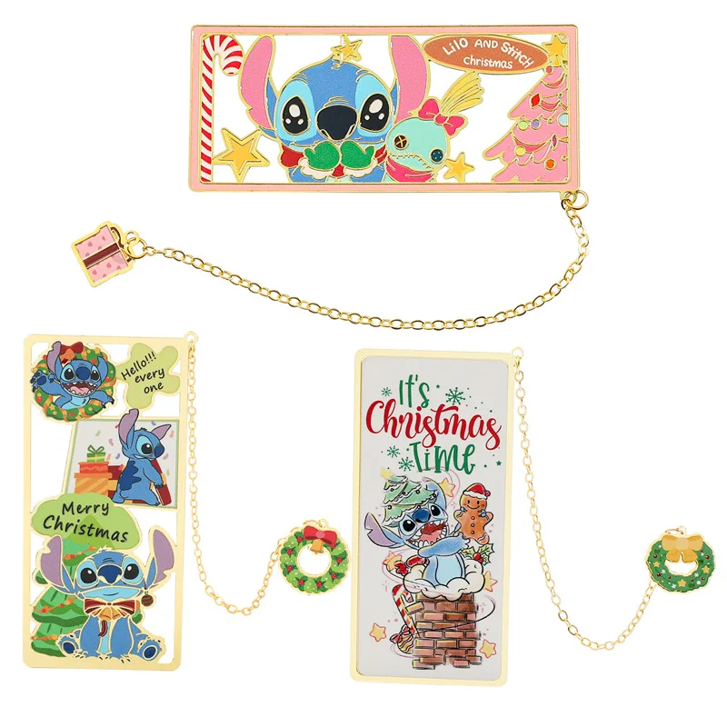 6pcs/lot Kawaii Christmas Disney Stitch Bookmark Cute Metal Pendant Stationery Label Office School Supplies