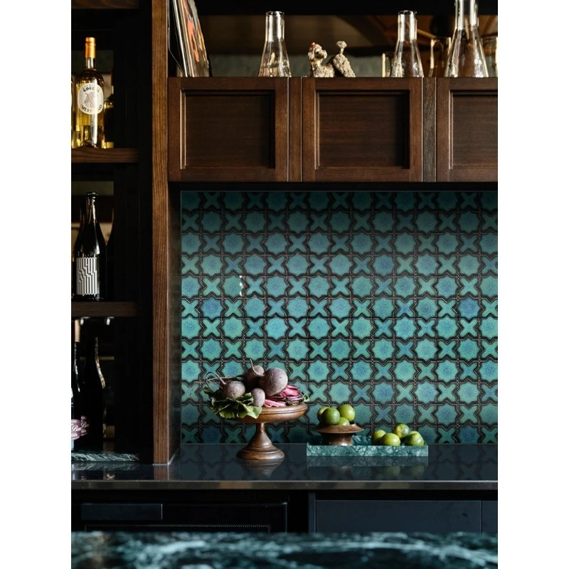 Retro kiln change blue parquet mosaic tile background wall handmade brick