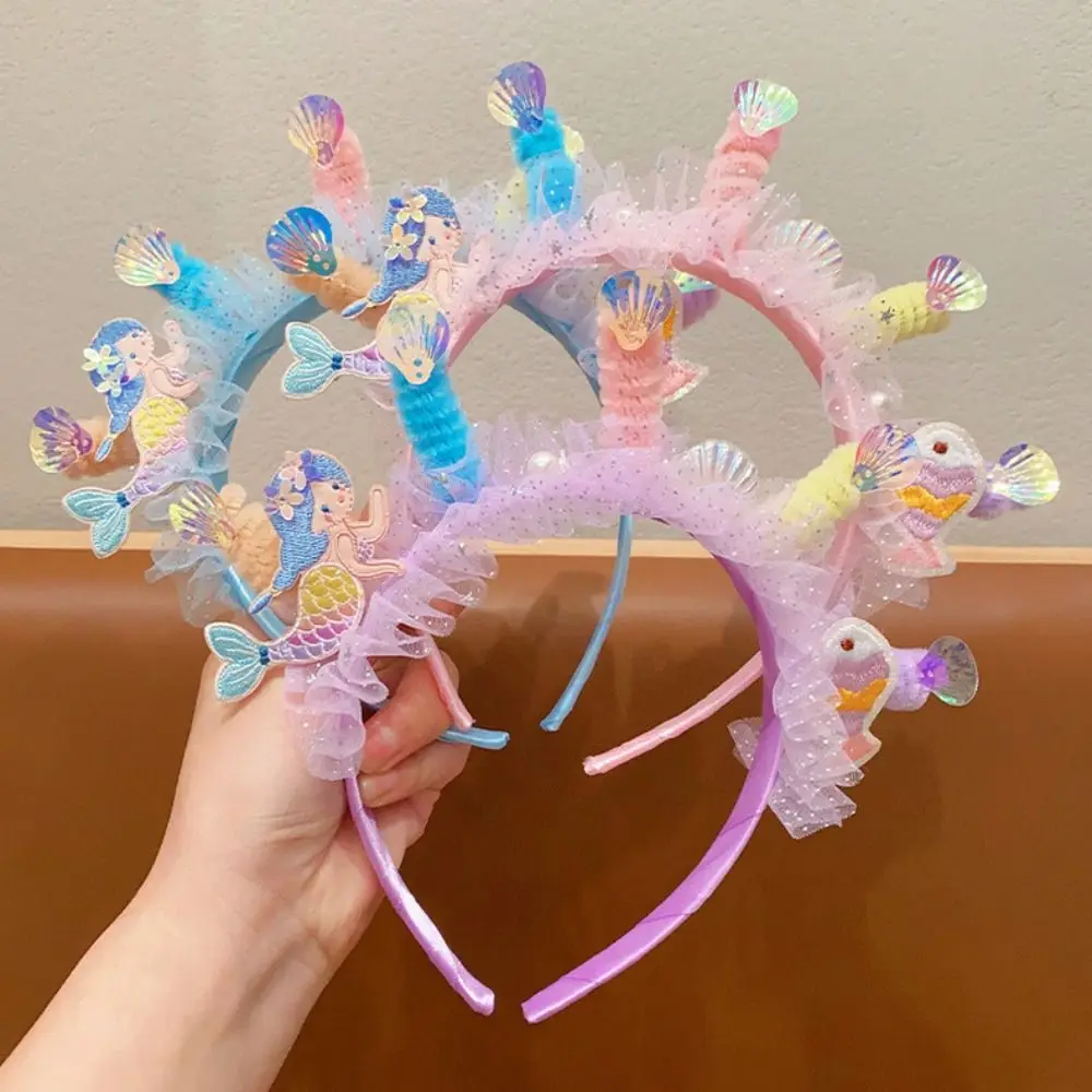 

Shell Sequins Mermaid Headband Bow Hair Accessories Children's Hair Hoop Headwear Starfish Cute Princess Headdress