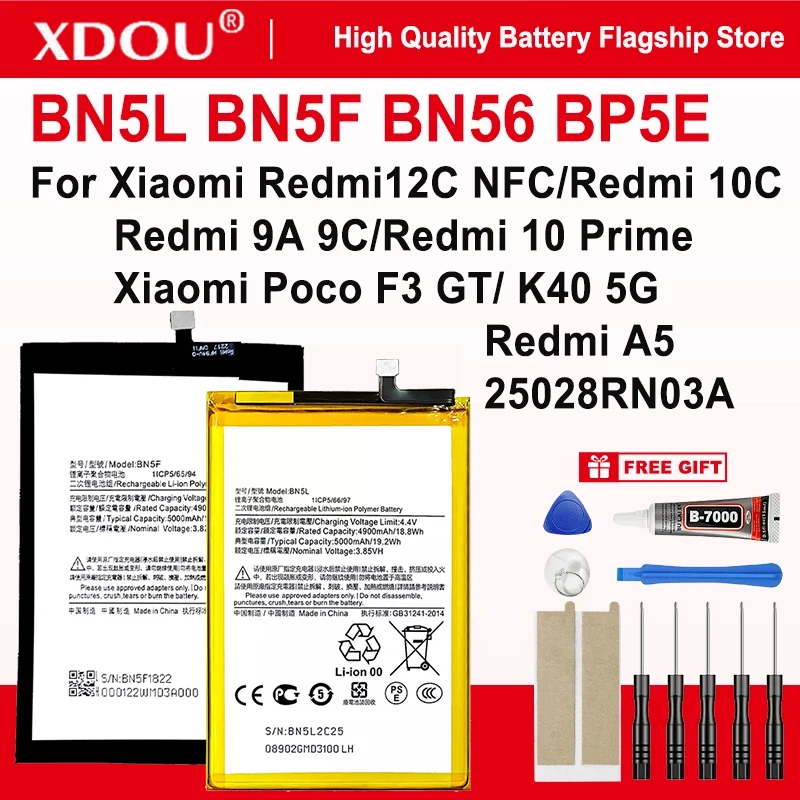 Brand New BN5L BN5F BN56 BP5E Battery For Xiaomi Redmi 12C/ 10C/ 9A 9C/10 Prime /K40 5G /POCO F3 GT /  M2 Pro/Redmi A5