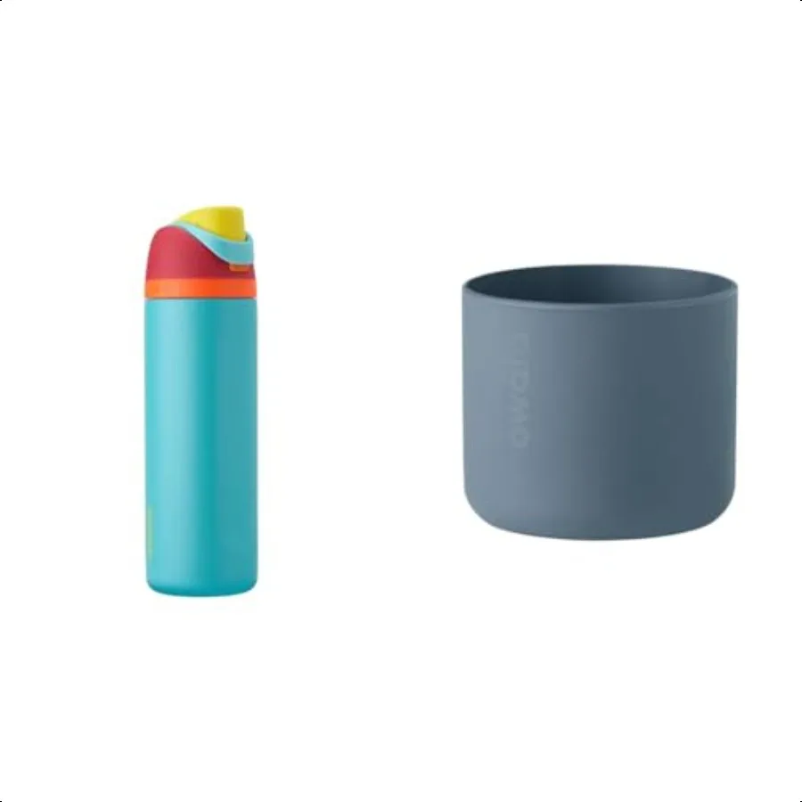 

24oz Insulated Stainl Steel Water Bottle with Straw Protective Silicone Sleeve for 24oz Bottle Red Aqua and Blue