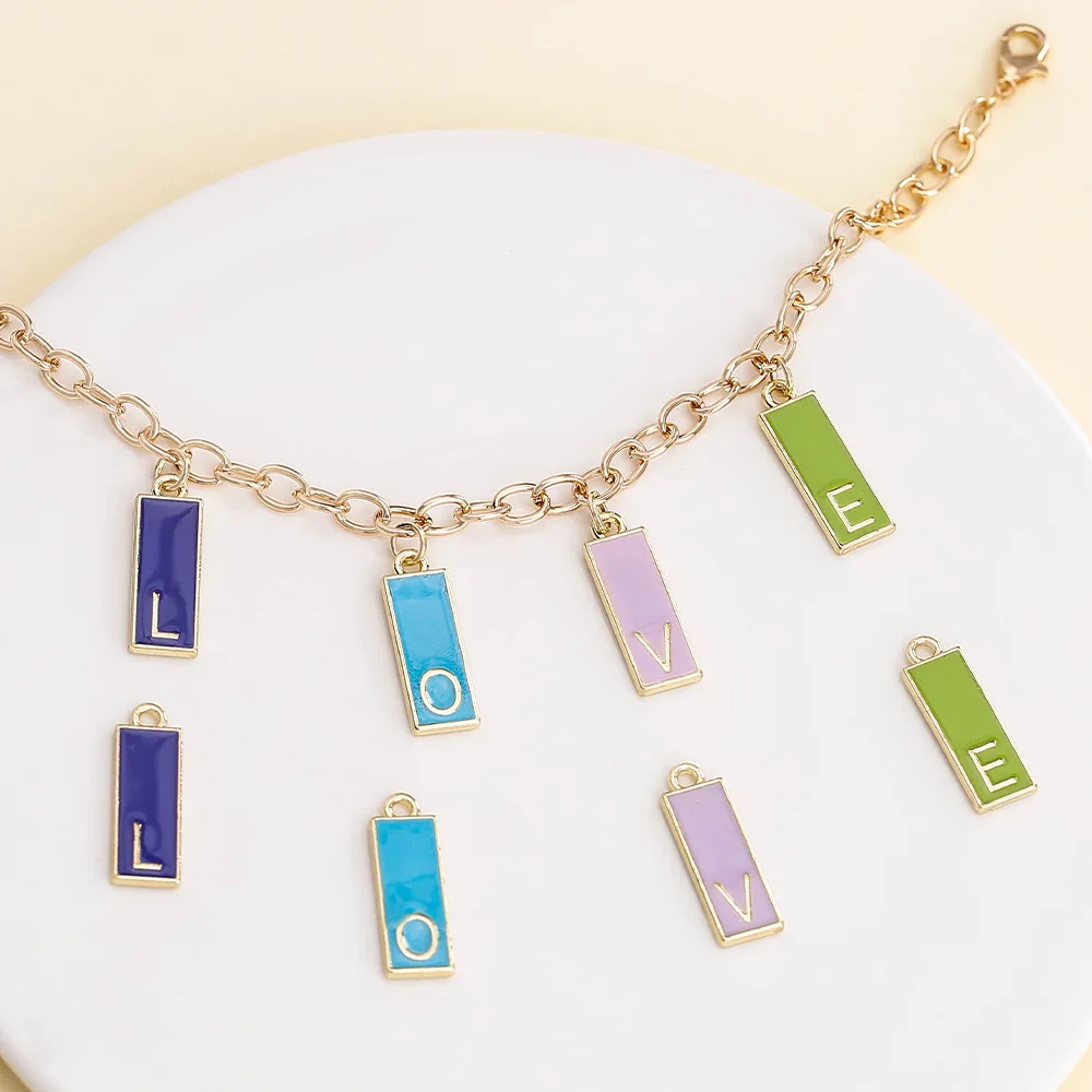 

26-letter pendant, real gold color retention necklace, oil drip, multi-color available, rectangular small pendant