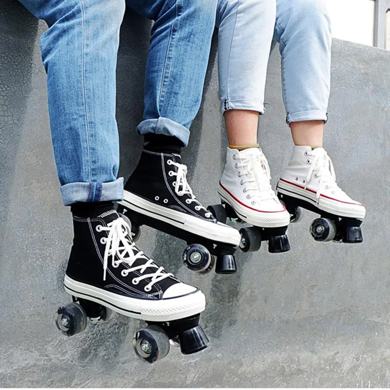 Unisex Canvas Quad Roller Skates Adult Kid Skating Shoes Flashing or Unflashing Wheels Street Urban Fitness Skating Shoes