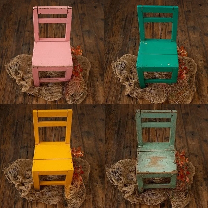Newborn Photography Props Retro Wooden Mini Posing Colorful Chair for Studio Photoshoot Accessories Picture Photo Decoration