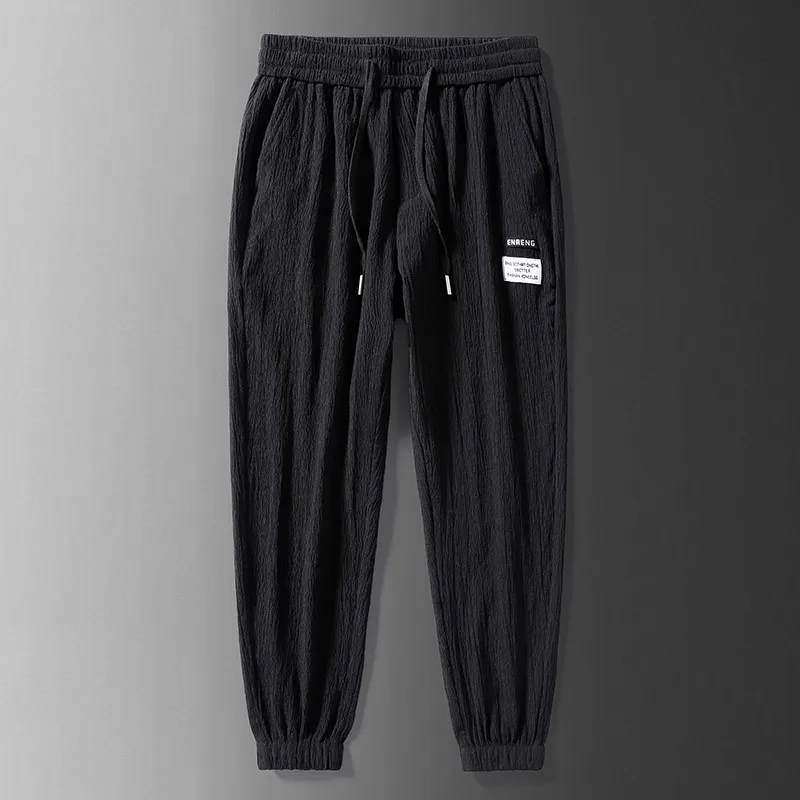 Loose Ice Silk Ultra-Thin Work Pants Men's Summer Quick-Drying Wear-Resistant Youth Style Drawstring Waist Nine-Piece Pants