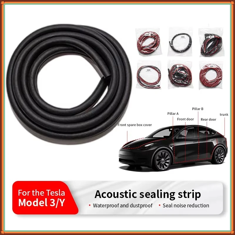 Suitable for Tesla 2021–2025 Model 3 – Rubber Door & Sunroof Seal Strips Kit, Soundproof Noise Reduction Trim Tape for Whole Car