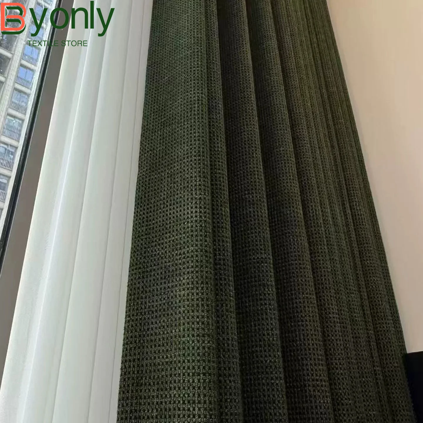 New Classic Green Plaid Jacquard Weaving Thickened Blackout Curtains for Living Room Bedroom French Window Customized