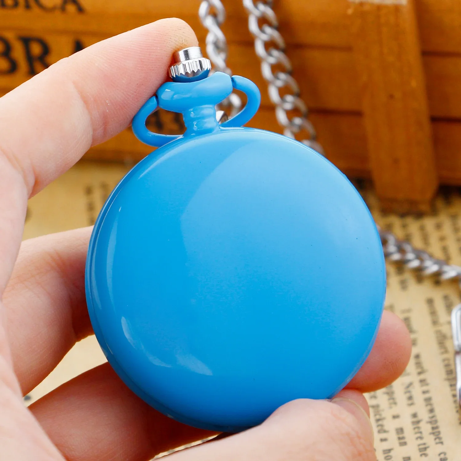 Sky Blue Vintage Quartz Pocket Watch Women's Necklace Jewelry Clothing Accessories 80cm Chain Art Collection reloj de bolsillo