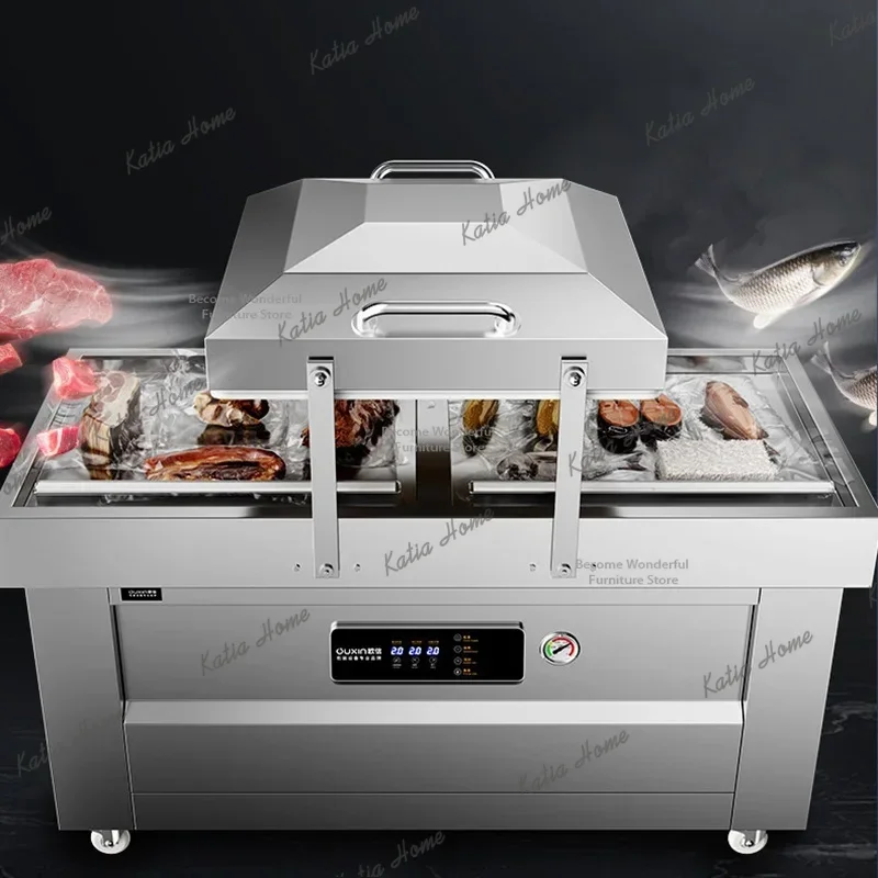 YJ Modern Warehouse Rice Food Double Chamber Vacuum Packer Commercial Large Automatic Meat Seafood Vacuum Sealer Restaurant Set
