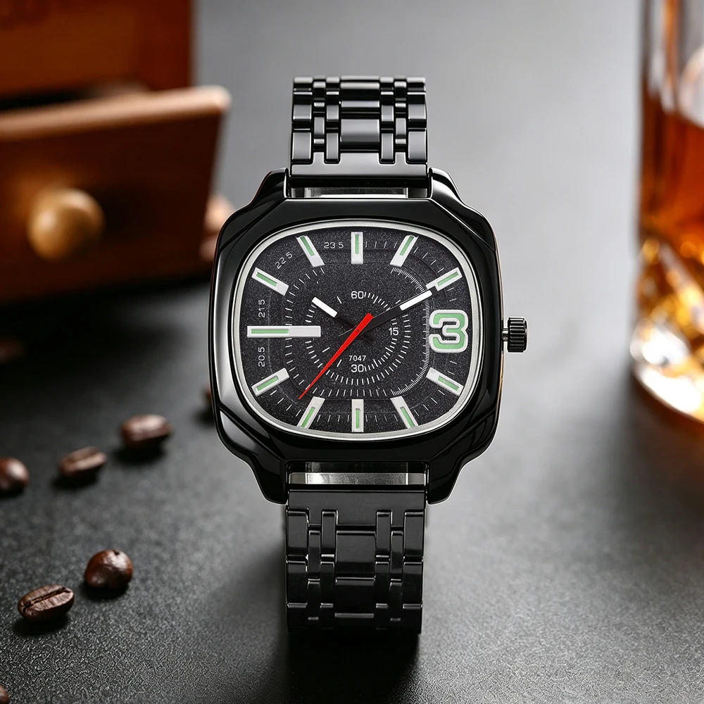 1 PC niche design handsome men's steel strap quartz watch without box