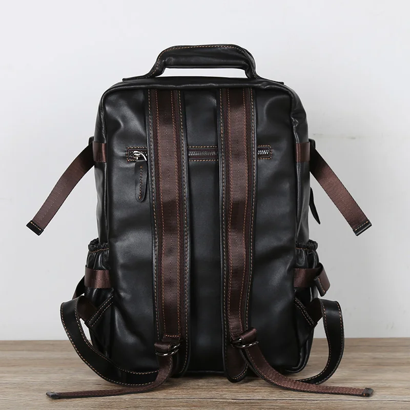 Retro First Layer Cowhide Men\'s Backpack Multifunctional Large Capacity Leather Leisure Travel Backpack