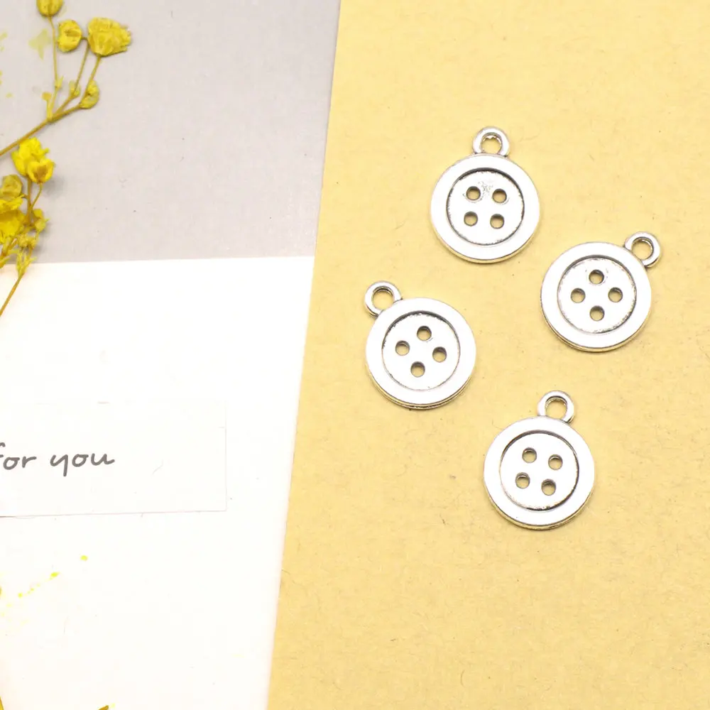 10pcs 12x16mm Buttons Charms Pendant Diy Craft Supplies Woman Jewelri Antique Silver Color