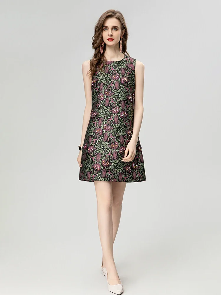 

Fashion Designer Summer Women’s Dresses Floral Print High Quality Polyester Office Lady A-Line Elegant Dress